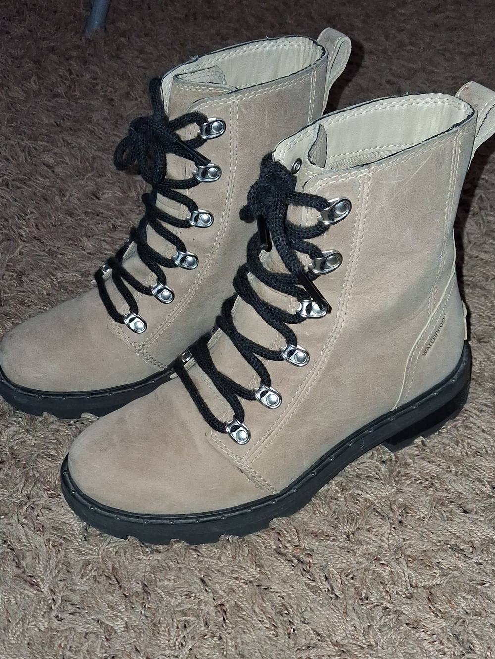 Women's SOREL Lennox Lace Sandy Tan Waterproof Boots Size 6 Combat